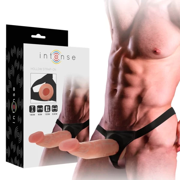 Hollow Strap-On System with Adjustable Harness 18 x 3.5 cm Natural
