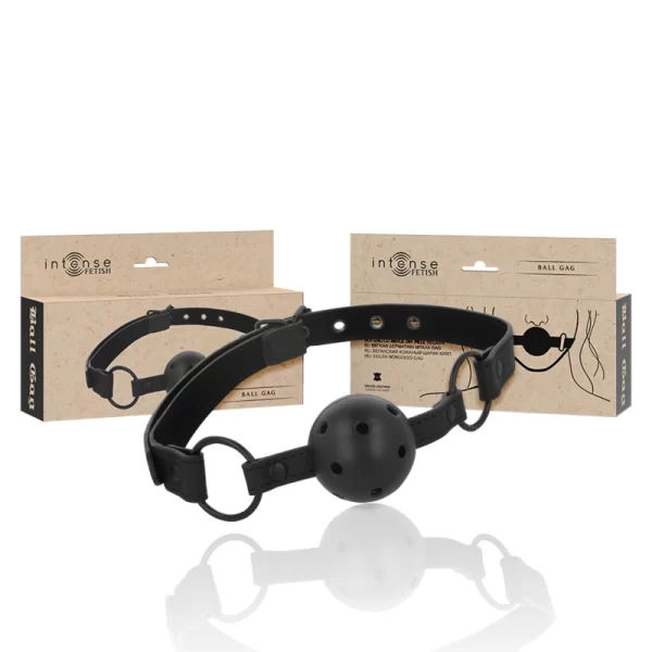Fetish Vegan Leather Ball Gag Adjustable Black