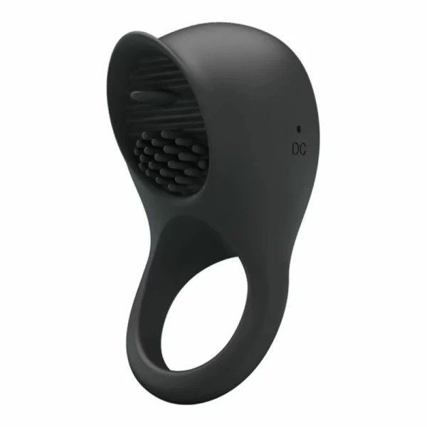 Vibrating Silicone Ring Black Tongue 12-Mode USB Rechargeable