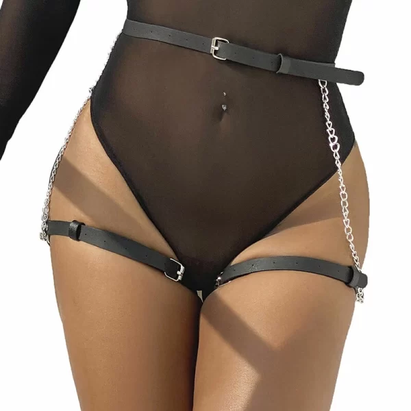 Leather Belt Harness Black - Adjustable Chain Detail