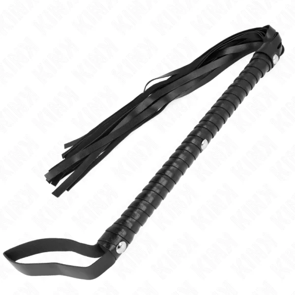 Long Handle Whip 60 cm - Black Leather Impact Tool with Ergonomic Grip