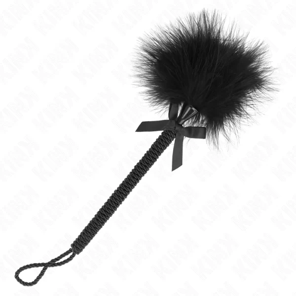 Nylon Rope Wand with Tickle Feathers & Decorative Bow 25cm Black