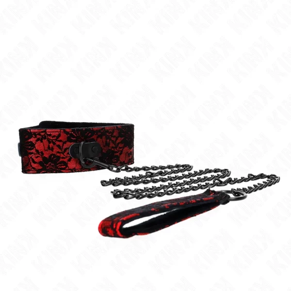 Genuine Leather Lace Collar & Leash Set 105 cm - Elegant Black