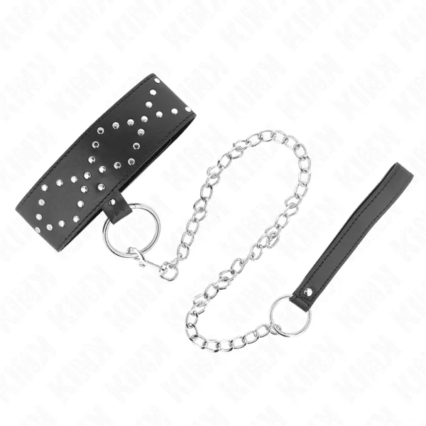 Collar & Leash Set Model 3 Adjustable 36-43 cm Silver Studs Black