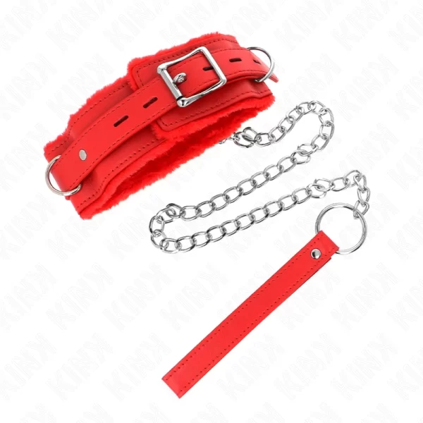 Collar with Leash Red 36-42 cm | Adjustable Leather