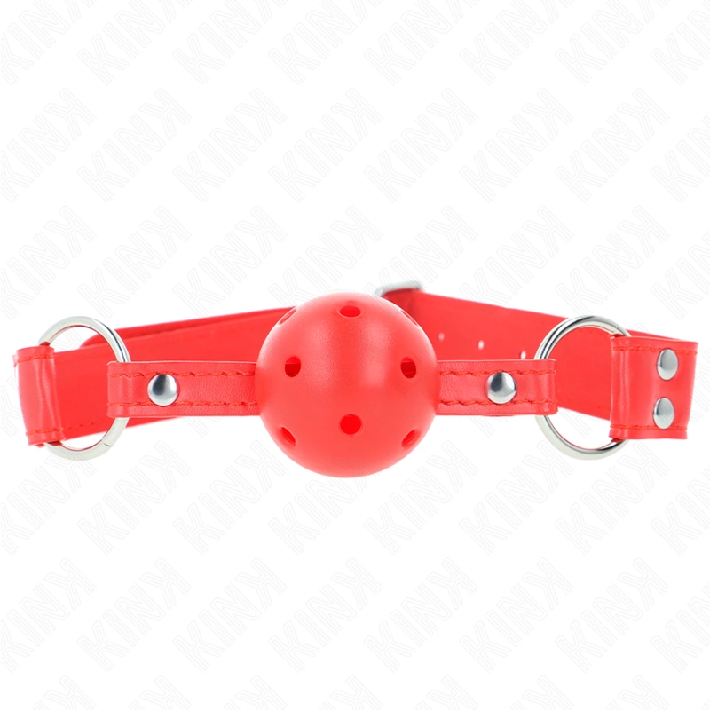 Complete Red Hollow Hard Ball Gag 62 cm - Adjustable Silicone Model