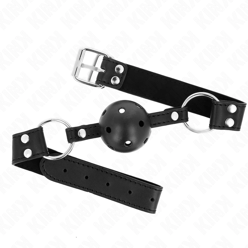 Breathable Ball Gag 4cm Double Rivet Black Adjustable 42-58cm