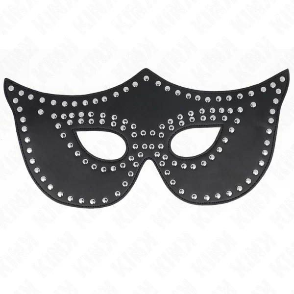 Leatherette Mask Model 2 with Rivets 30x12 cm - Adjustable Black