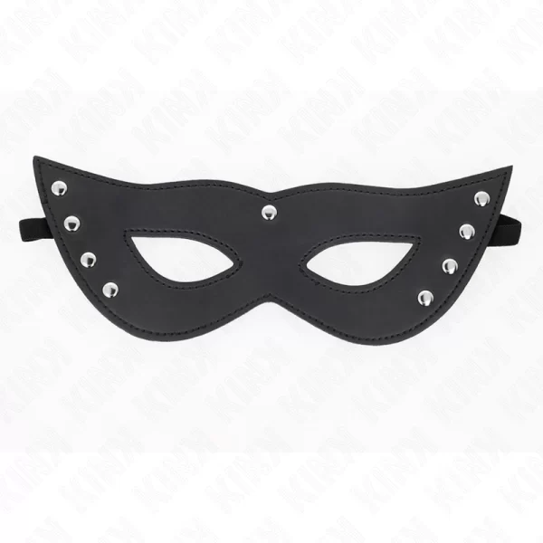 4 Rivets Eye Mask Black Vegan Leather 28x8 cm Adjustable Strap