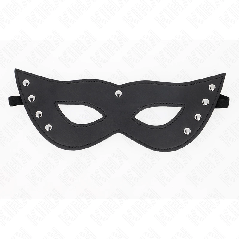 4 Rivets Eye Mask Black Vegan Leather 28x8 cm Adjustable Strap