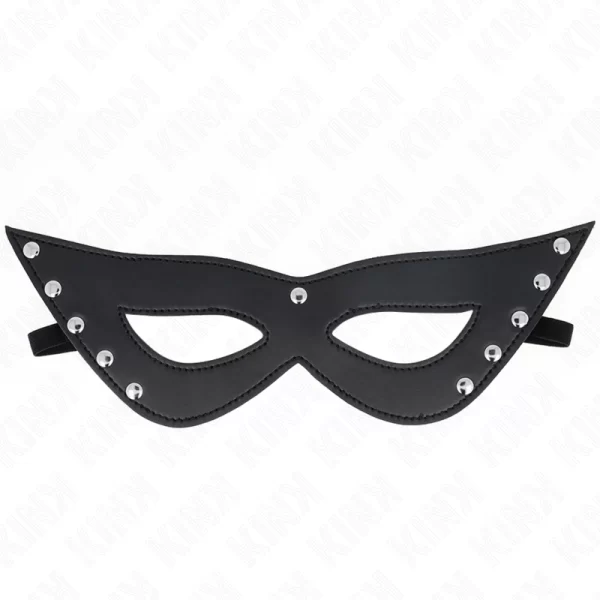 5 Rivets Eye Mask Black Vegan Leather 28x8cm Adjustable Strap