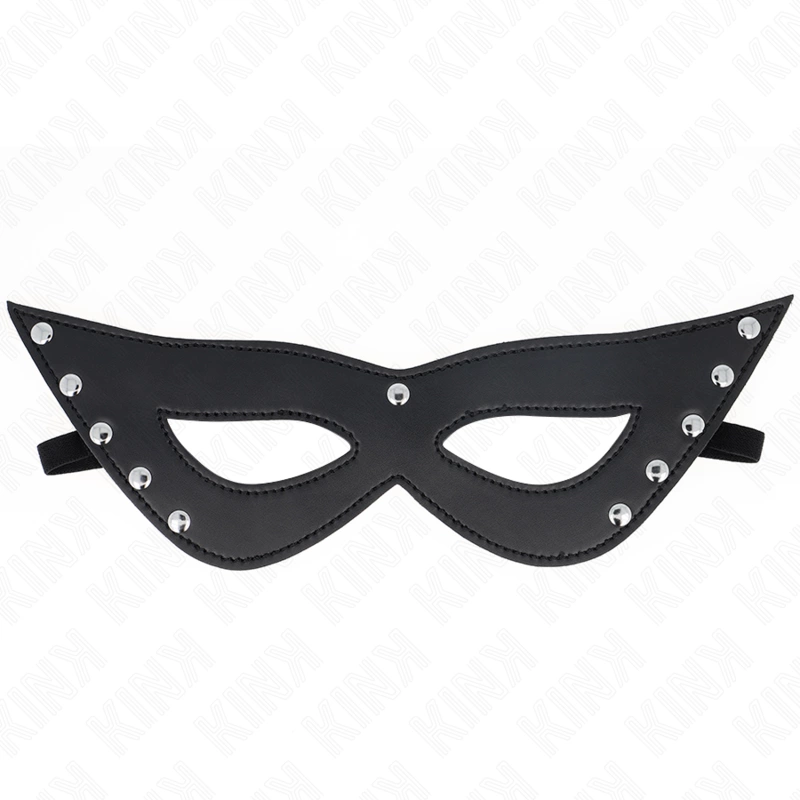5 Rivets Eye Mask Black Vegan Leather 28x8cm Adjustable Strap