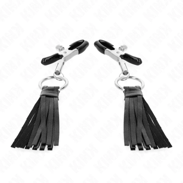 Leatherette Tassel Nipple Clamps 6cm - Adjustable Metal Design