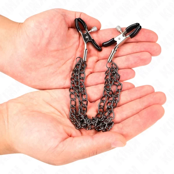 KINK Zaciski na sutki z 3 Å‚aÅ„cuchami czarne 20/23/28 cm