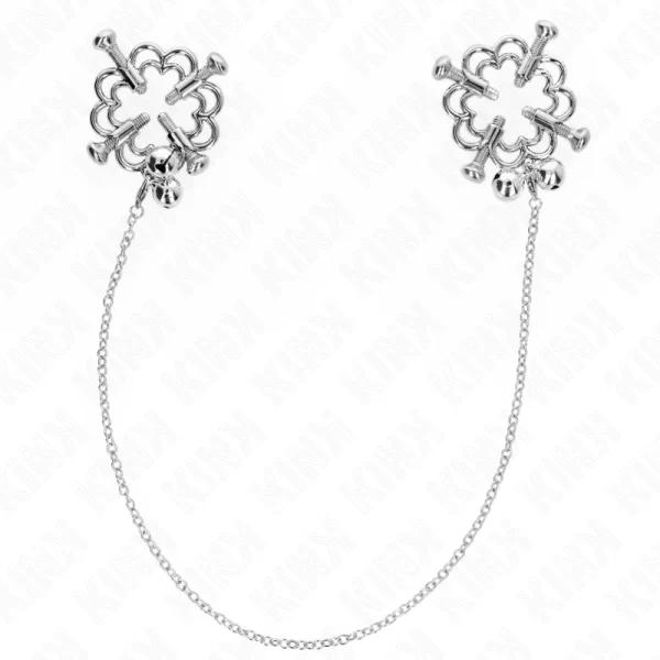Metal Flower Adjustable Nipple Clamps with Decorative Chain - Silver Finish