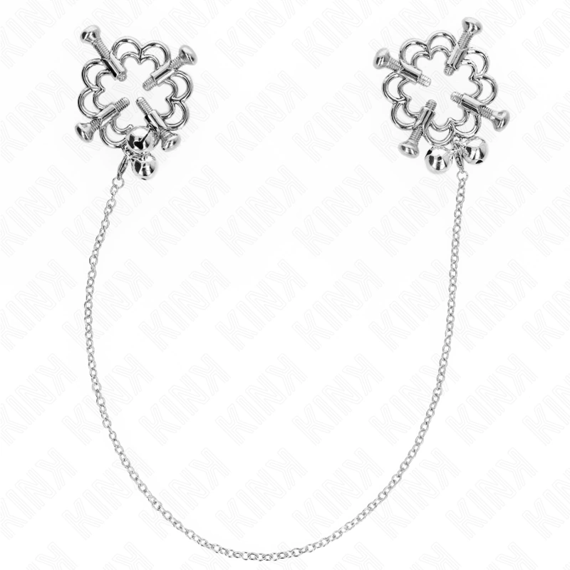 Metal Flower Adjustable Nipple Clamps with Decorative Chain - Silver Finish Metal Flower Adjustable Nipple Clamps with Decorative Chain - Silver Finish