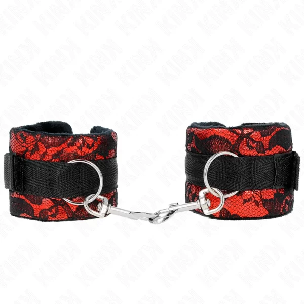 Velvet & Lace Wrist Restraints Red/Black 23x6.5cm Adjustable System