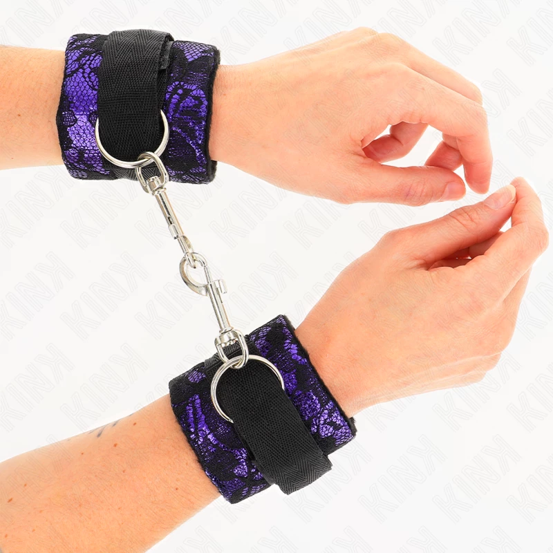 KINK Krotkie zapinane opaski na nadgarstki aksamit/nylon fiolet/czarny 23x6