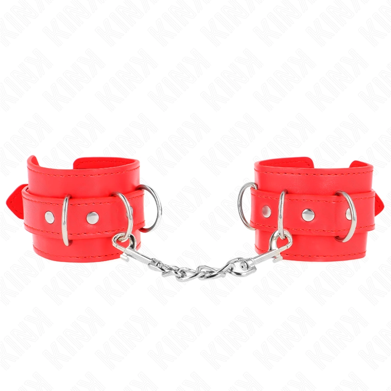 Adjustable Red Wrist Restraints with 3 D-Rings 17.5-25cm x 6cm
