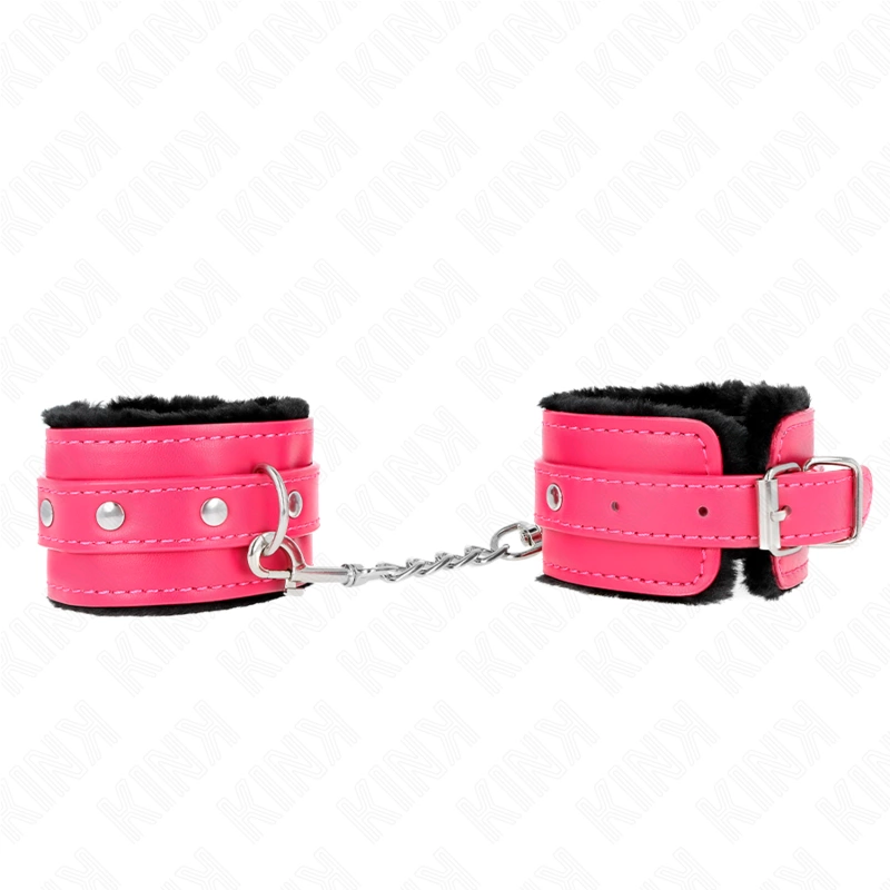 Premium Fur-Lined Adjustable Wrist Restraints Black/Raspberry Rose 17-29cm