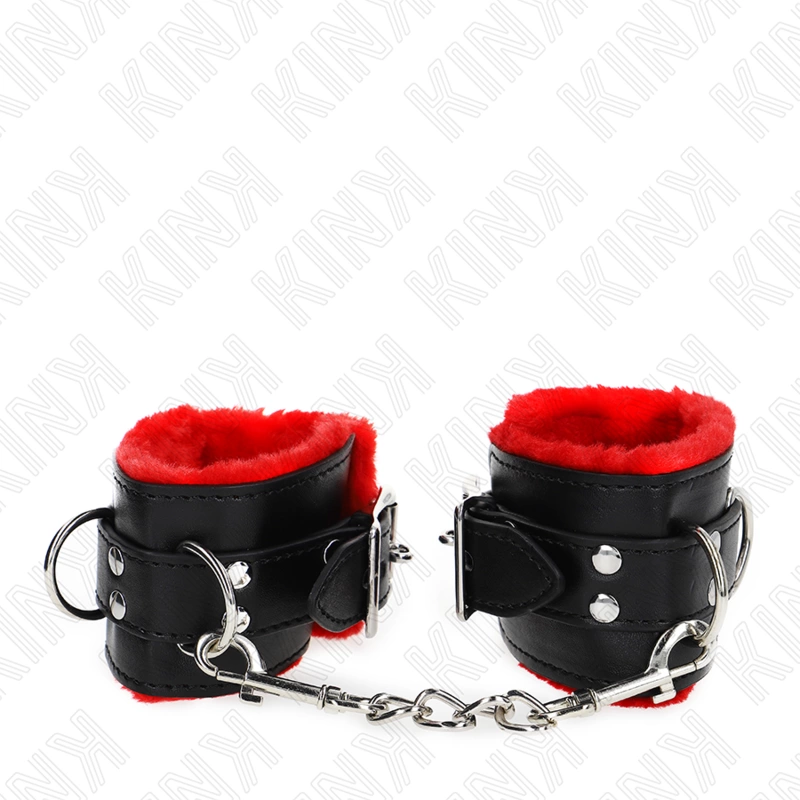 KINK Opaski na nadgarstki futrzane regulowane czerwono-czarne 17-29 cm