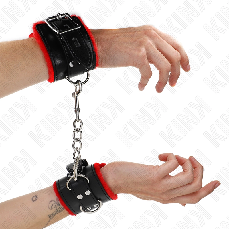 Fur-Lined Adjustable Wrist Restraints Red-Black 17-29cm x 6cm