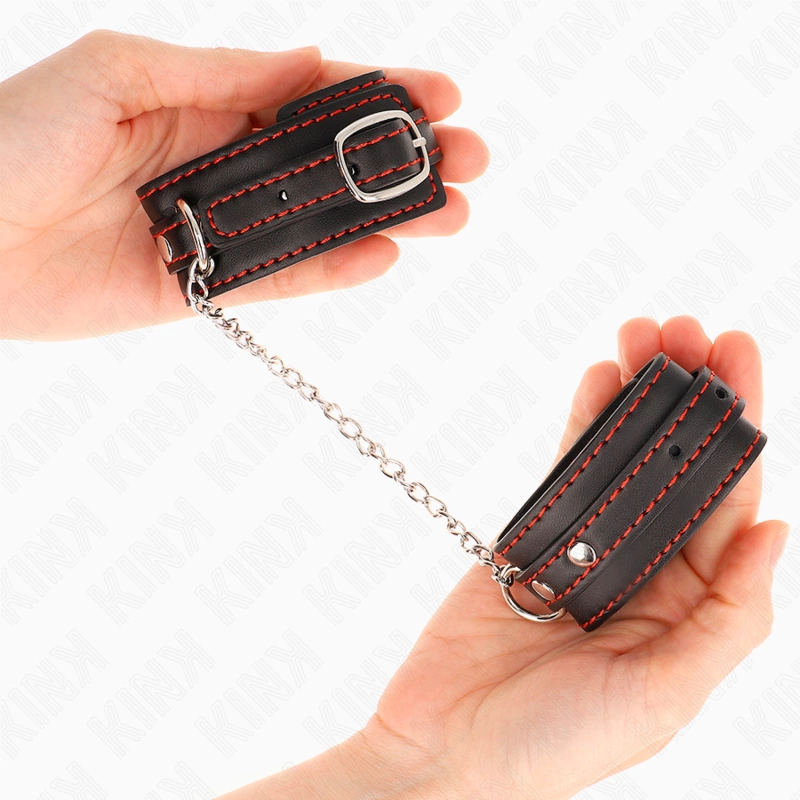 KINK Opaski na Nadgarstki Skorzane Czarne z CzerwonÄ… PodszewkÄ… 14-24cm