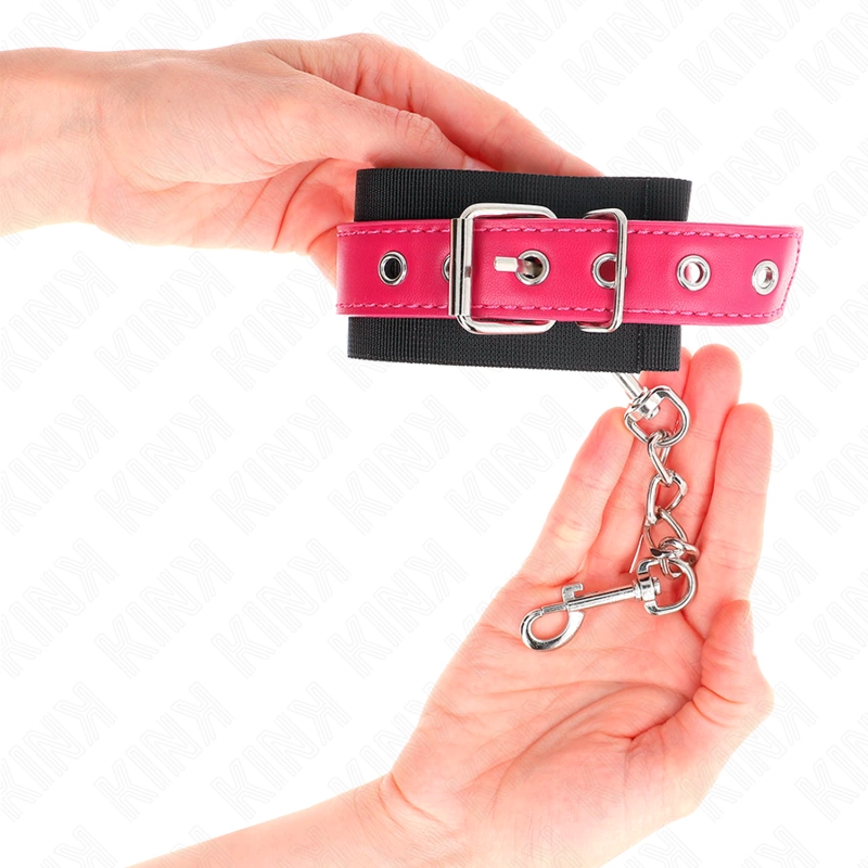 KINK Opaska na Nadgarstki Nylonowa Czarna z Regulowanym Skorzanym Paskiem 19-29 cm