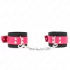 Nylon Wrist Restraints Black with Leatherette Raspberry Rose Adjustable 19-29cm