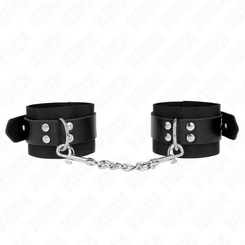 Nylon Wrist Restraints Black Adjustable with Leather Belt 19-29cm