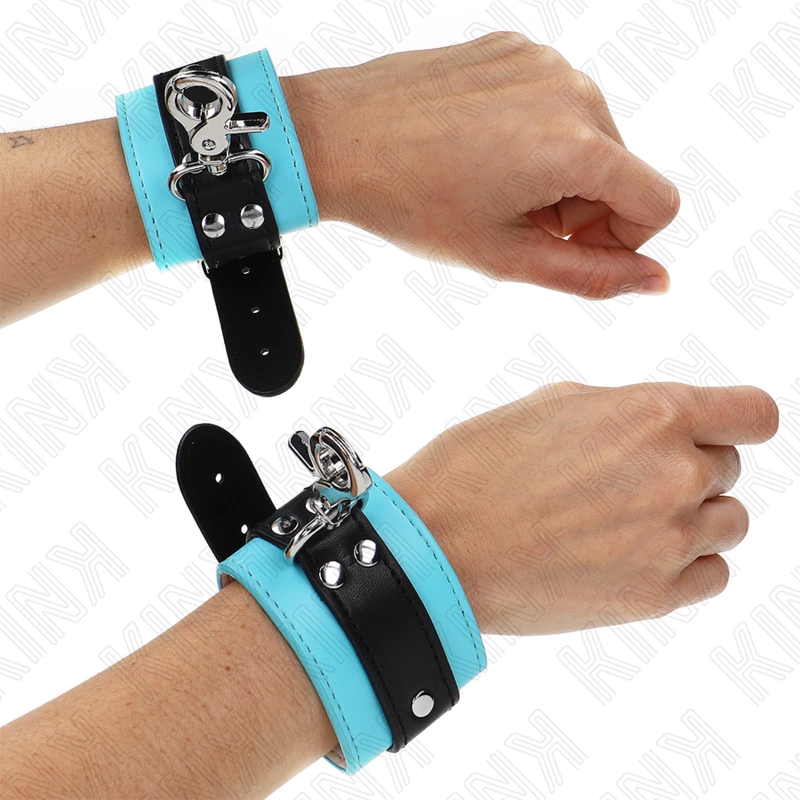 Premium Lockable Wrist Restraints Black/Blue Adjustable 21-28cm