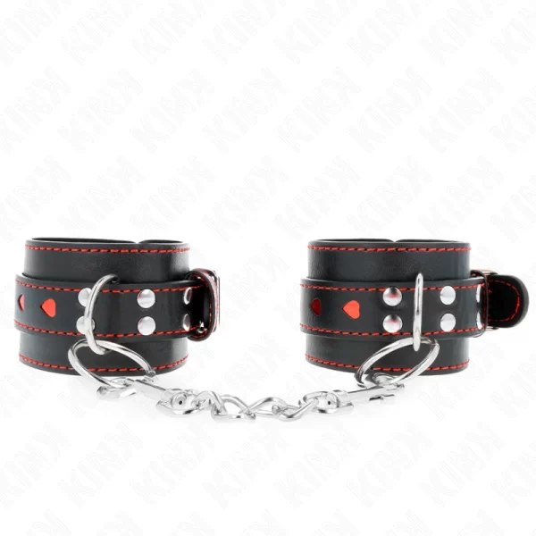Adjustable Black Wrist Bands with Red Heart Accent 21-28cm x 5.5cm
