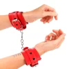 Red Wrist Restraints Adjustable with Black Heart Detail 21-28 cm