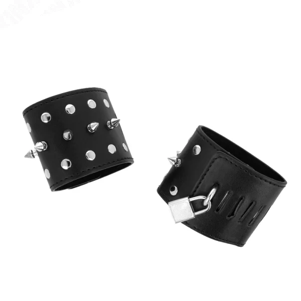 KINK Opaski na Nadgarstki Punkowe z Kolcami 25x6cm Czarny Skorzany
