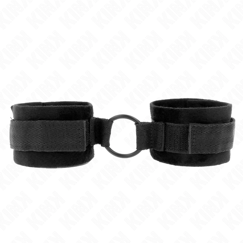 Beginner Adjustable Faux Fur Wrist Cuffs Black 15-25 cm with O-Ring