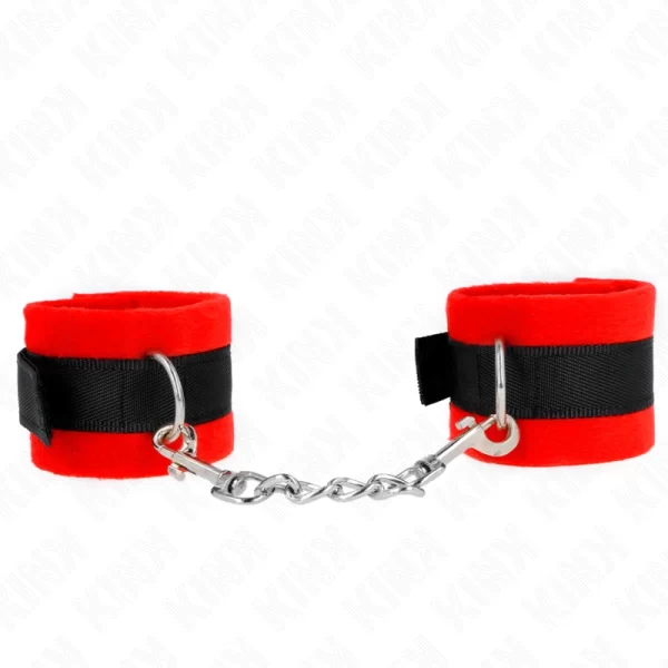 Beginner Fur Wrist Restraints Black-Red 30x7 cm Adjustable Comfort