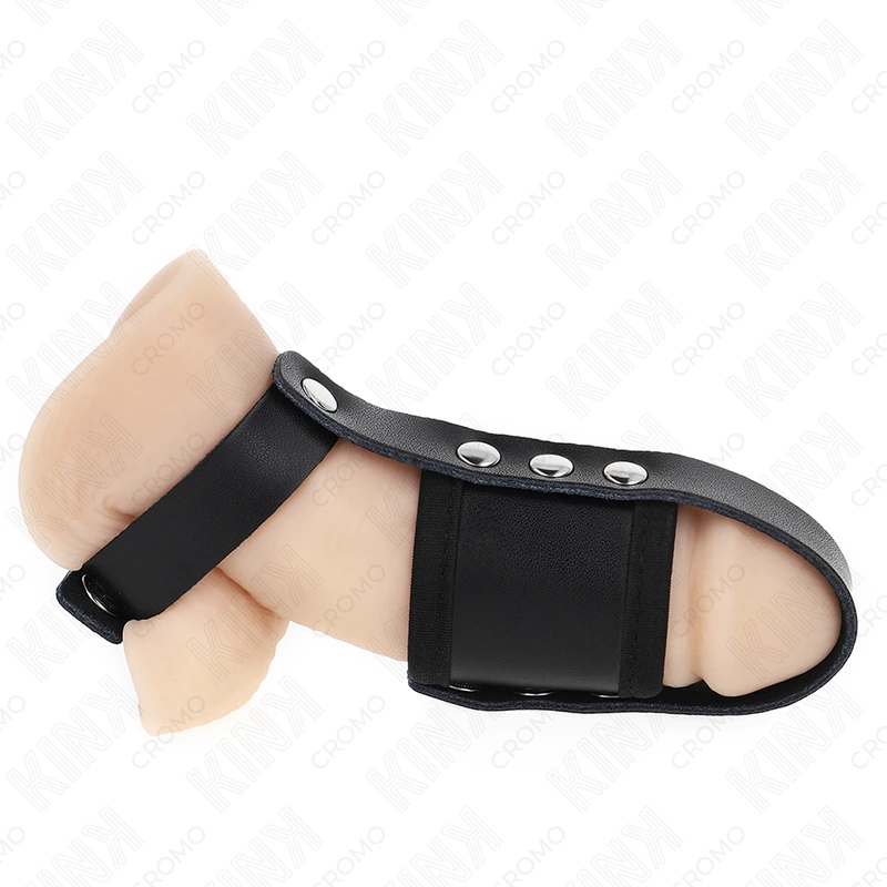 Leather Intimate Cage Ring with Adjustable Divider Strap Black