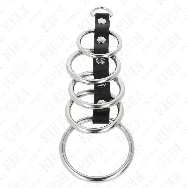 KINK Zestaw 5 metalowych pierÅ›cieni z Å‚Ä…cznikiem skorzanym