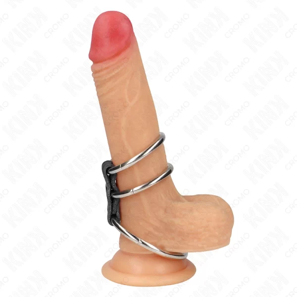 Triple Metal Ring Set with Leather Connector 3.7-5 cm