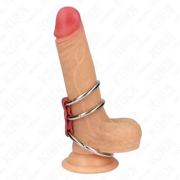 Triple Metal Ring Set with Red Leather Connector 3.7-5 cm