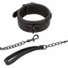 Nocturnal Leather Adjustable Collar & Leash Black