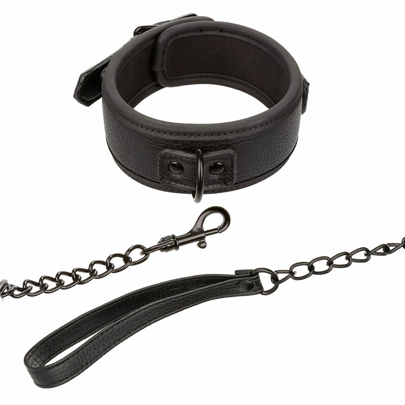 Nocturnal Leather Adjustable Collar & Leash Black