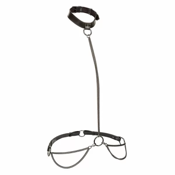 Euphoria Chain Halter & Leash Plus Size - Velvet & Vegan Leather