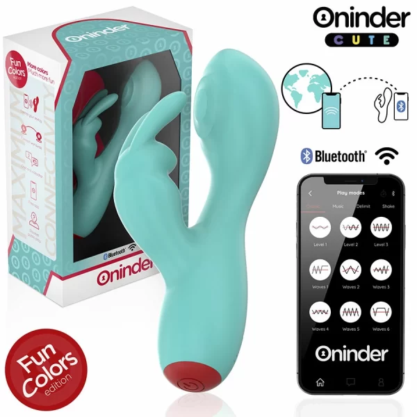Cute Love Bunny Turquoise App-Controlled Dual Stimulator 12.5cm