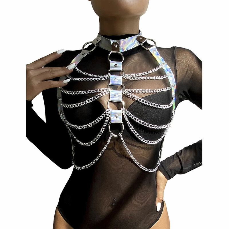 953737 Chest Harness Silver with Rings and Chains