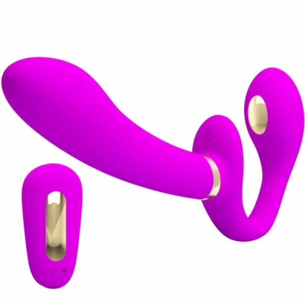 Thunderbird Double Strap-On Remote Vibrator Purple Silicone