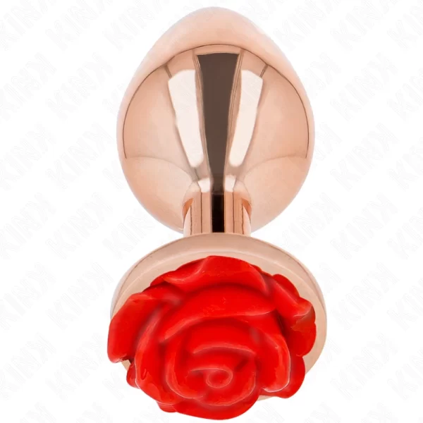 Pink Gold Metal Plug Large with Red Rose Base
