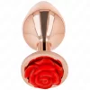 Pink Gold Stainless Plug with Red Rose Accent