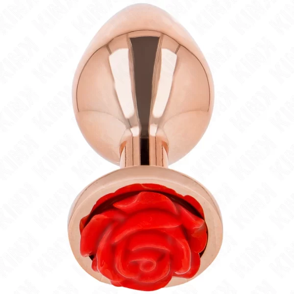 Rose Gold Intimate Plug with Red Rose Accent