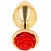 Metal Plug Gold with Red Rose Accent - Size Stainless Steel